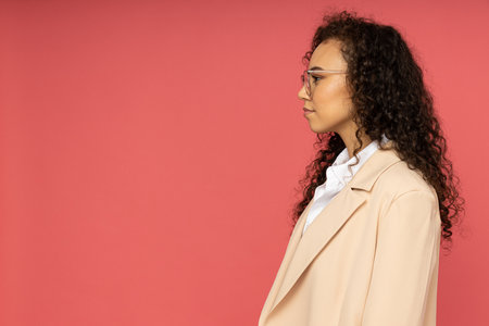 Young business woman on pink background, business and jobの写真素材