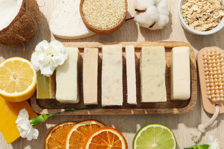 Concept of bath and skin care accessories - soap