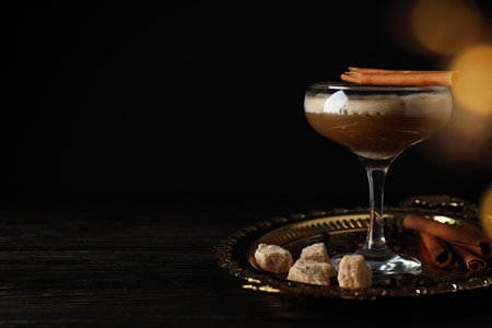 Espresso martini cocktail, delicious alcohol drink, space for textの写真素材