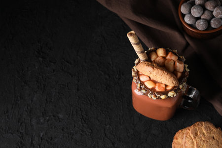 Tasty fresh summer dessert - chocolate milkshake, space for textの写真素材