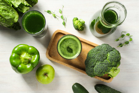 Green detox smoothie, concept of healthy nutrition and healthy lifestyleの写真素材