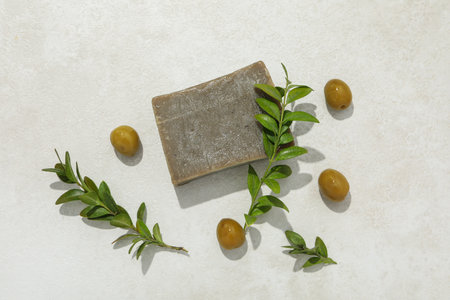 Concept of bath and skin care accessories - soapの写真素材