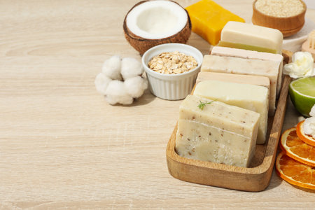 Concept of bath and skin care accessories - soap