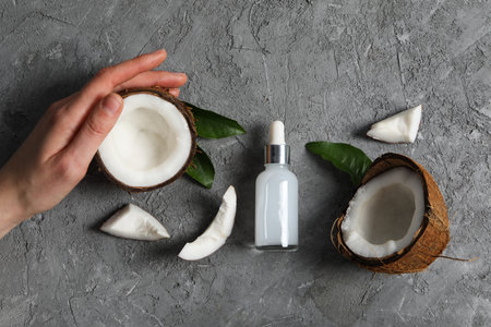 Concept of body and skin care accessories - coconut cosmeticの写真素材