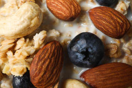 Tasty and nutritious breakfast concept - muesli with yogurtの写真素材