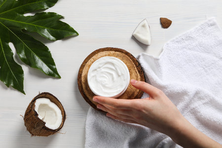 Concept of body and skin care accessories - coconut cosmetic