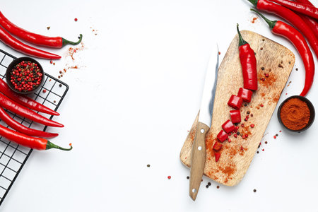 Concept of hot and spicy ingredients - red hot chili pepper