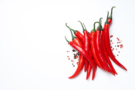 Concept of hot and spicy ingredients - red hot chili pepperの写真素材