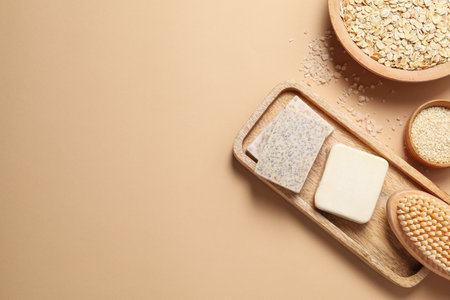 Concept of bath and skin care accessories - soapの写真素材