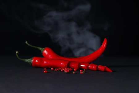 Concept of hot and spicy ingredients - red hot chili pepperの写真素材
