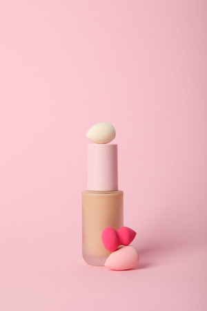 Concept of cosmetic and make up accessories - foundation, space for textの写真素材