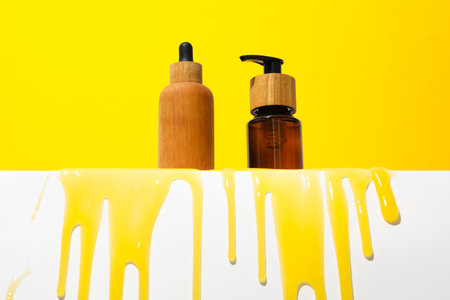 Concept of face and skin care supplies - Honey cosmeticの写真素材