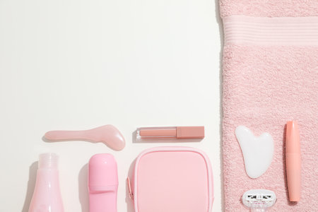 Toilet bag for different toilet and self care accessoriesの写真素材