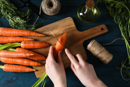 Fresh carrot, concept of harvest, top viewの写真素材