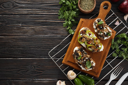 Toasts with grilled vegetables, space for text