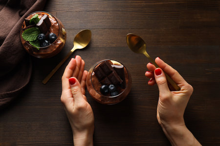 Concept of delicious and sweet food - chocolate mousseの写真素材