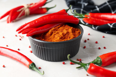 Concept of hot and spicy ingredients - red hot chili pepperの写真素材