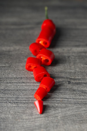 Concept of hot and spicy ingredients - red hot chili pepperの写真素材