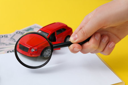 Concept of car purchase and insurance with toy carの写真素材
