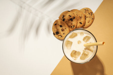 Cold drink for refreshing - ice coffee, space for textの写真素材