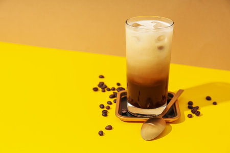 Cold drink for refreshing - ice coffee, space for textの写真素材