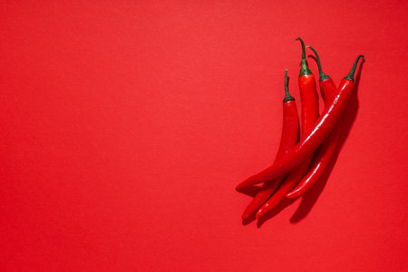 Concept of hot and spicy ingredients - red hot chili pepperの写真素材