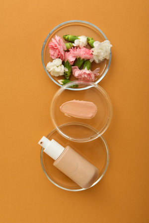 Concept of cosmetic and make up - foundation, top viewの写真素材