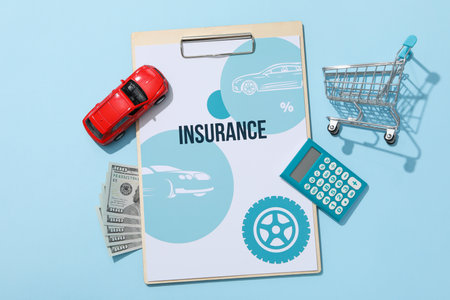Concept of car purchase and insurance with toy carの写真素材