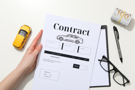 Concept of car purchase and insurance with toy carの写真素材