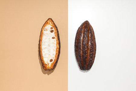 Concept of fresh and aromatic food - cacao beans
