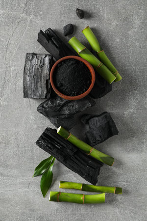 Concept of face and skin care - bamboo and charcoalの写真素材
