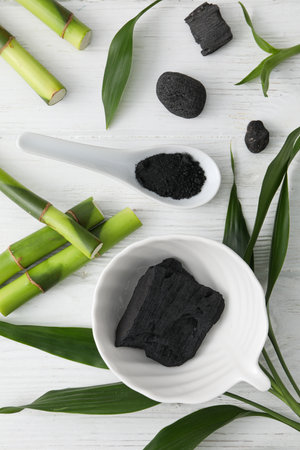 Concept of face and skin care - bamboo and charcoalの写真素材