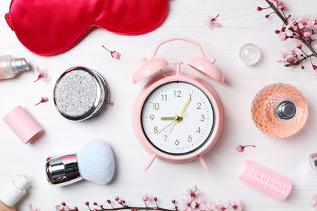 Concept of sleep and wake up with alarm clockの写真素材