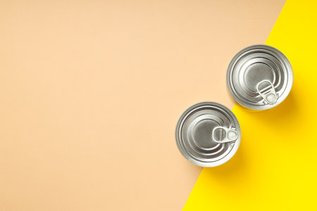 Canned food in blank metal jars, concept of canned foodの写真素材