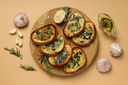 Tasty toasts with garlic, homemade products appetizerの写真素材