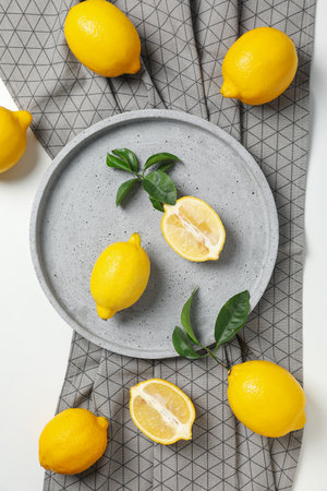 Concept of citrus fruit - lemon, top viewの写真素材