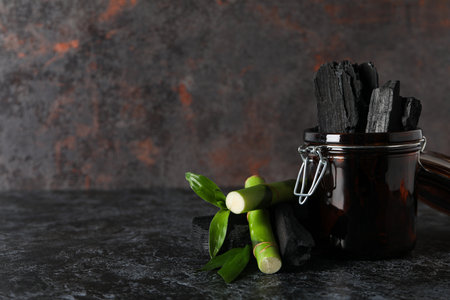 Concept of face and skin care - bamboo and charcoalの写真素材