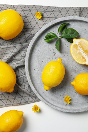 Concept of citrus fruit - lemon, top viewの写真素材