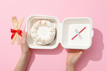 Concept of congratulation and celebration with bento cake in boxの写真素材