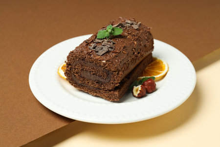 Concept of delicious sweet food - cake rollの写真素材