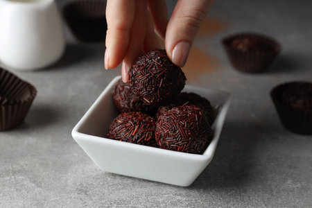 Traditional brazilian sweet - Brigadeiro, brazilian Chocolate candyの写真素材