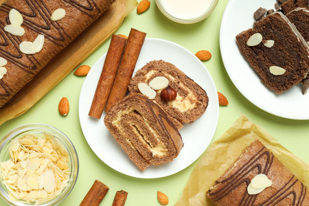 Concept of delicious sweet food - cake rollの写真素材