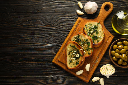Tasty toasts with garlic, homemade products appetizerの写真素材