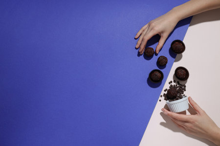 Traditional brazilian sweet - Brigadeiro, brazilian Chocolate candyの写真素材