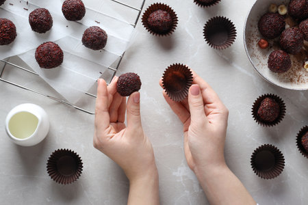 Traditional brazilian sweet - Brigadeiro, brazilian Chocolate candyの写真素材