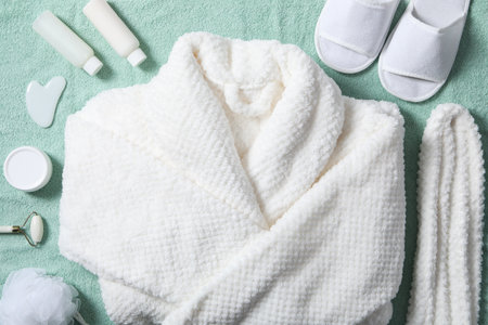 Bath accessories and supplies, composition with bathrobe