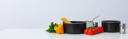 Concept of kitchen supplies and kitchen dishes