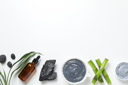 Concept of face and skin care - bamboo and charcoalの写真素材