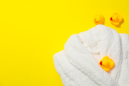 Bath accessories and supplies, composition with bathrobeの写真素材