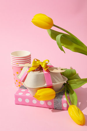 Concept of congratulation and celebration with bento cake in box